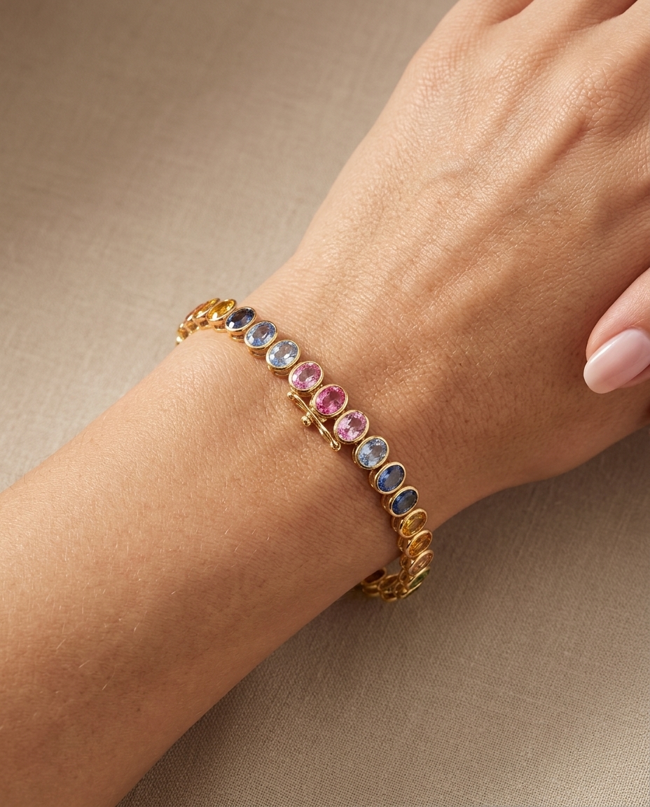 14KT Gold Multi Sapphire Bracelet on model