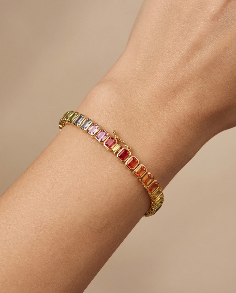 14KT Yellow Gold Multi Sapphire Bracelet on model