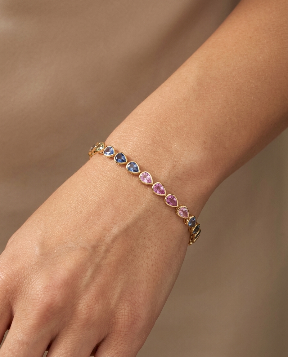 14KT Gold Multi Sapphire Bracelet on model