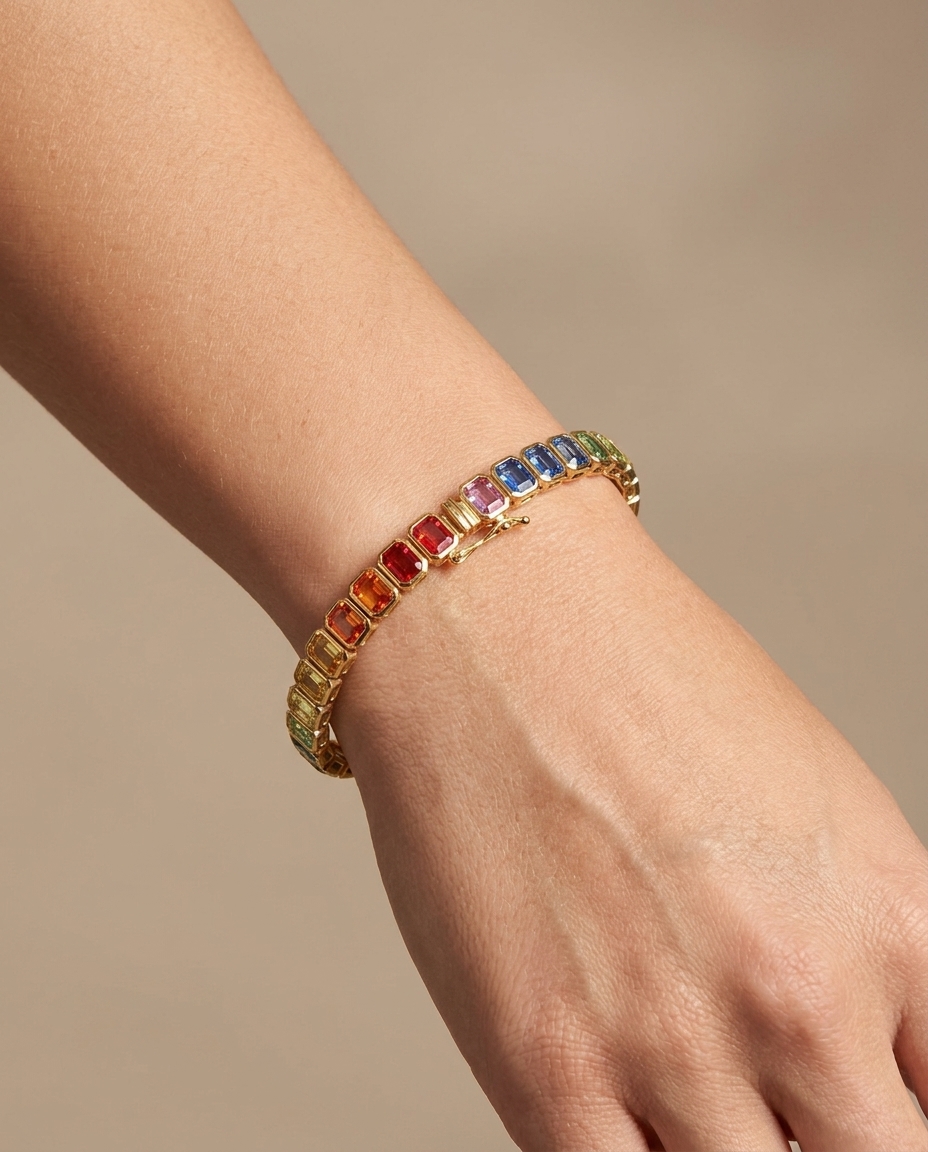 14KT Gold Multi Sapphire Bracelet on model