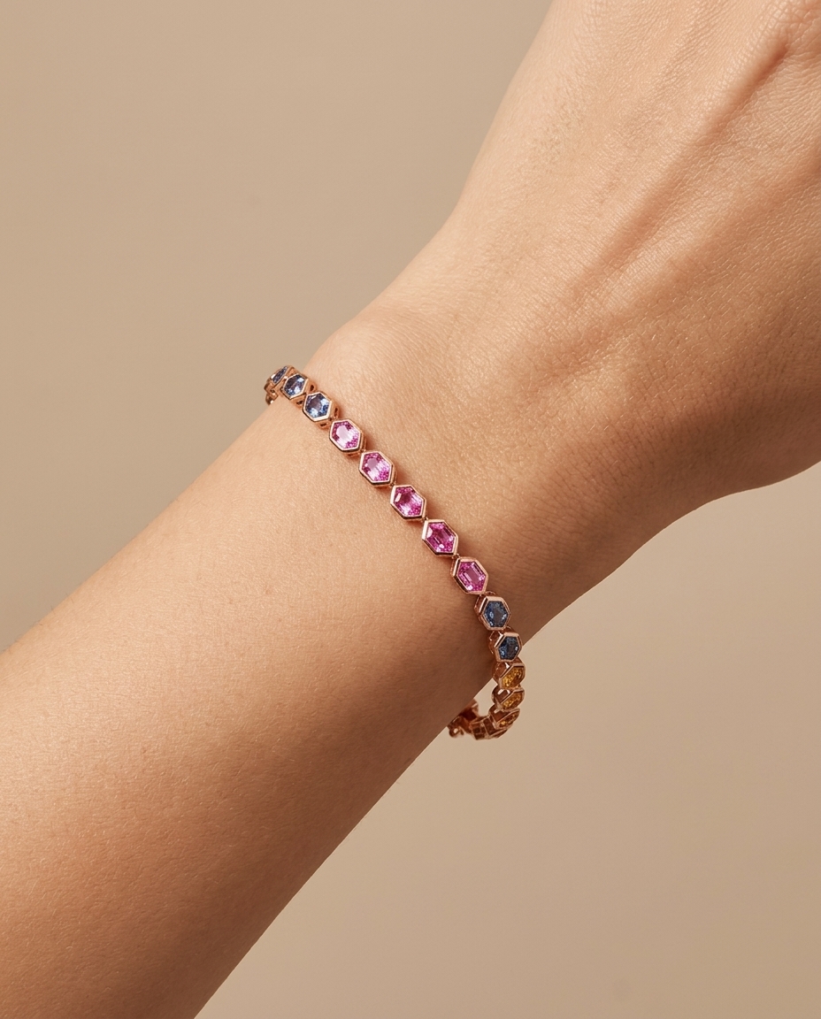 18KT Rose Gold Multi Sapphire Bracelet on model
