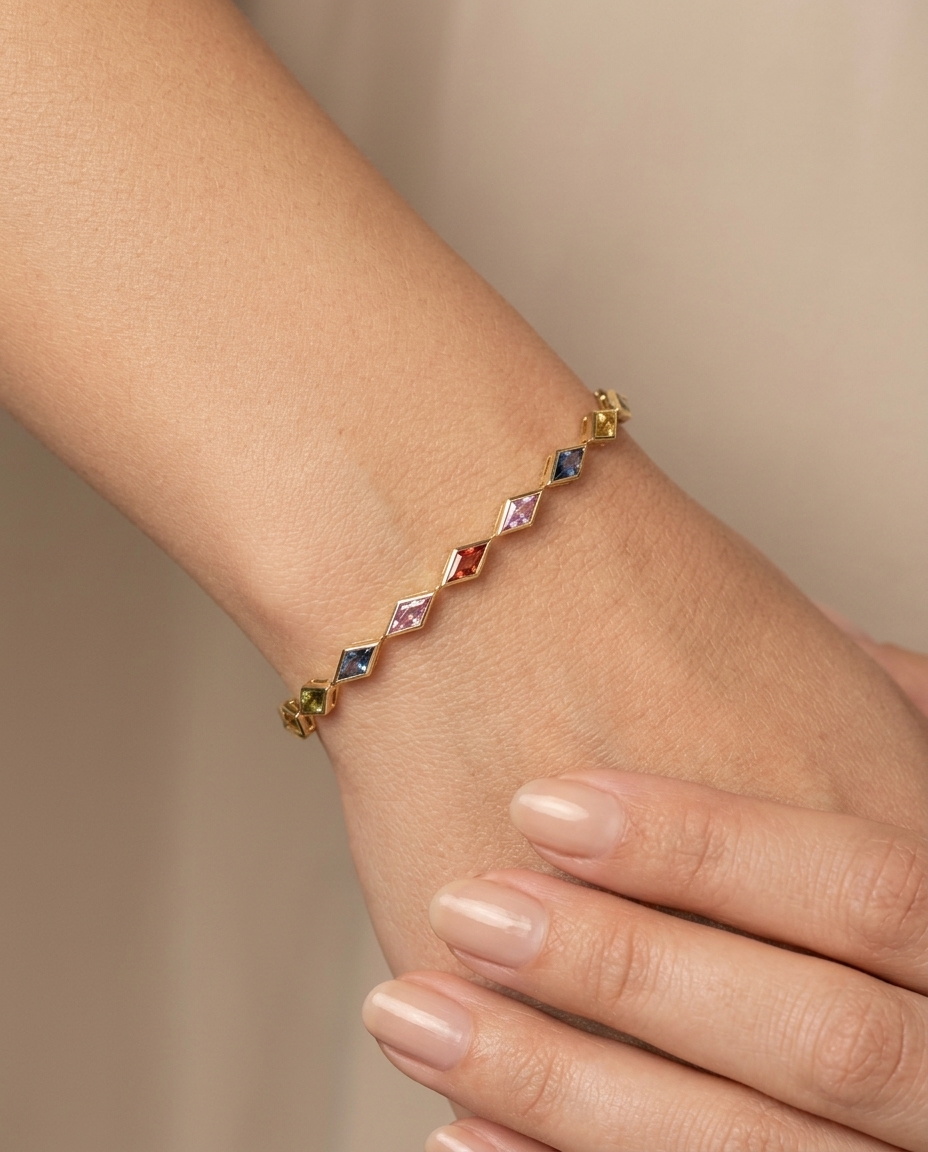 14KT Yellow Gold Multi Sapphire Bracelet on model