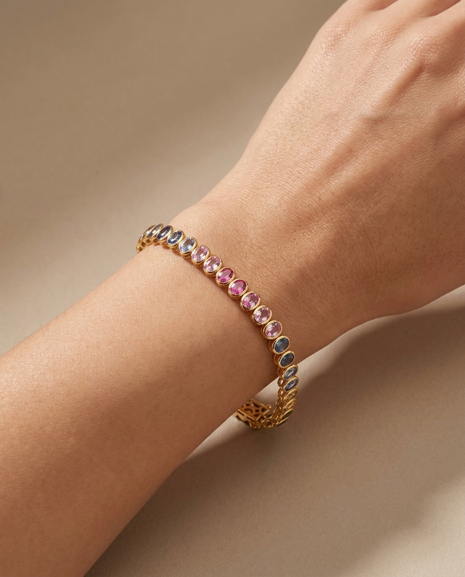 18K Yellow Gold Multi Sapphire Bracelet on model