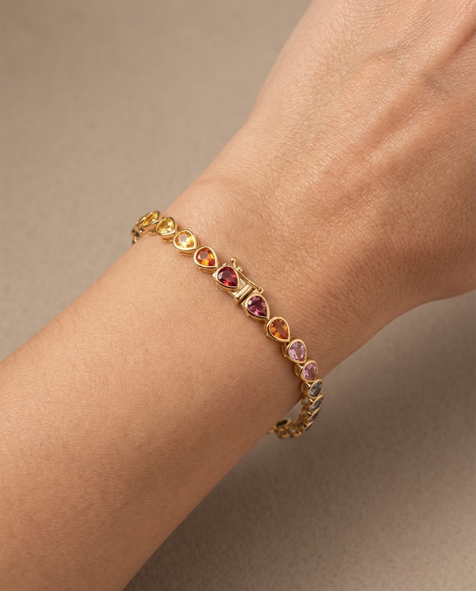 18KT Gold Multi Sapphire Bracelet on model