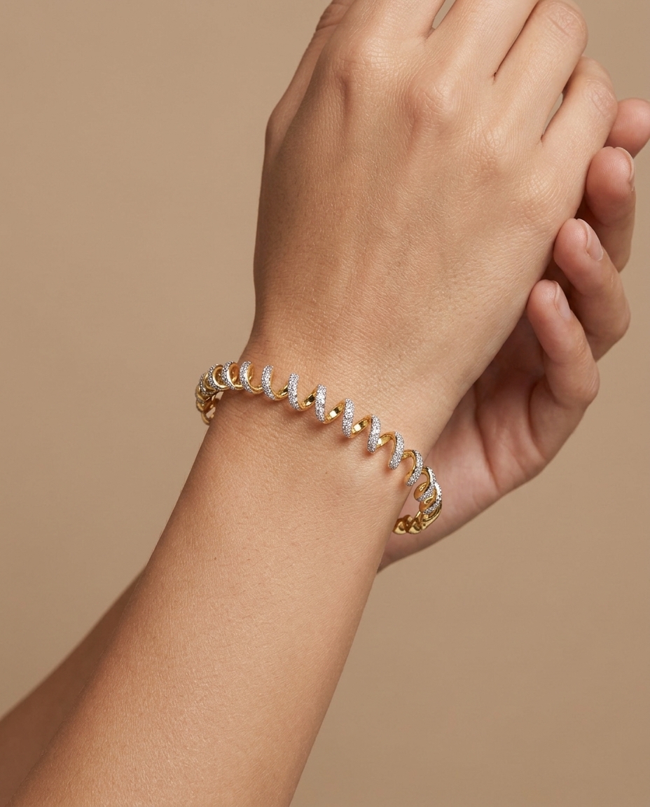 14KT Gold Diamonds Bangle on model