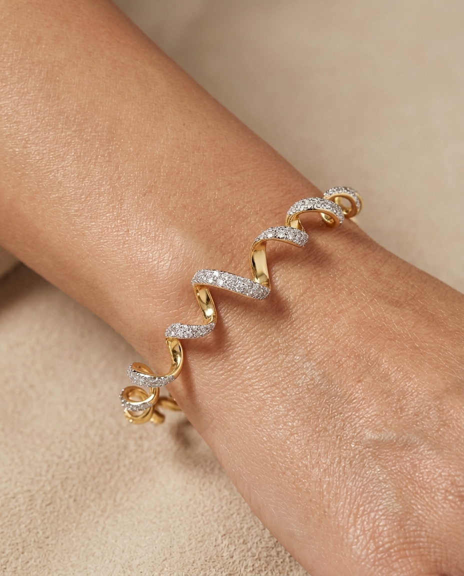 14KT Gold Diamonds Bangle on model
