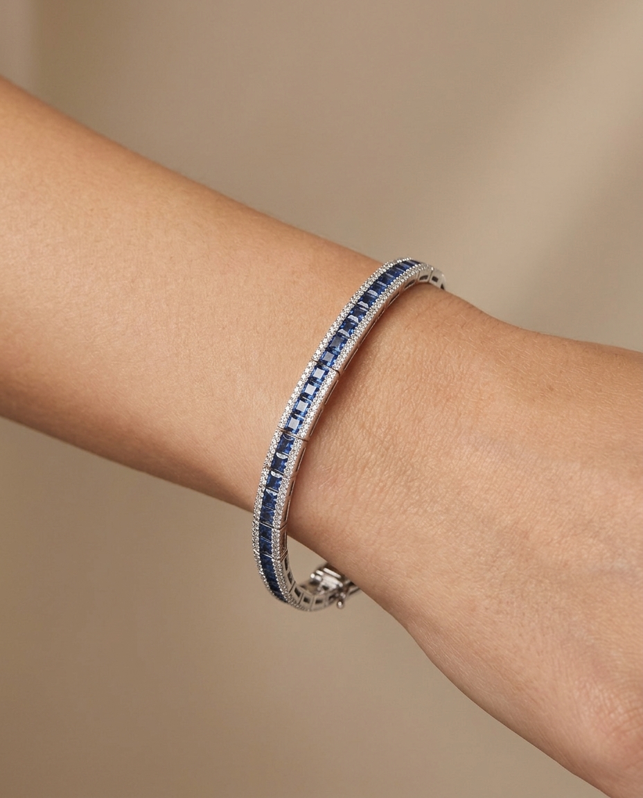 18KT White Gold Sapphire and Diamonds Bracelet on model
