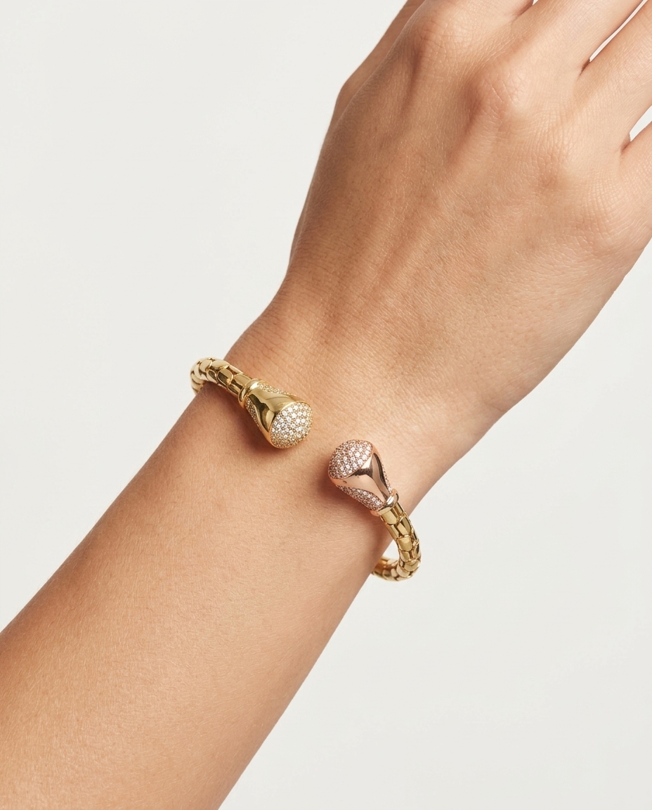 14KT Two Tone Gold Diamond Bangle on model