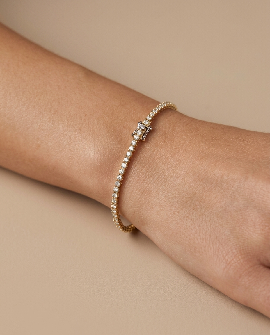 14KT Gold Diamond Tennis Bracelet on model