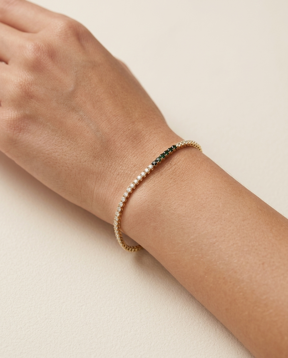 14KT Gold Diamond Tennis Bracelet on model