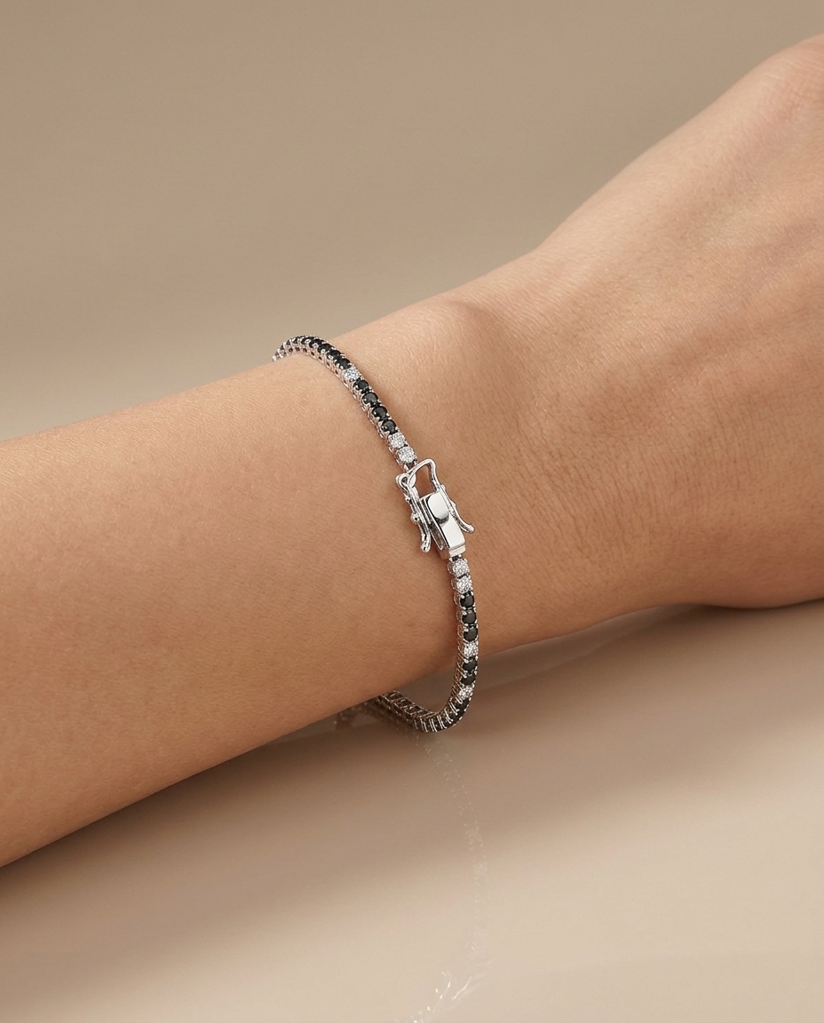 14KT White Gold Black and White Diamond Bracelet on model