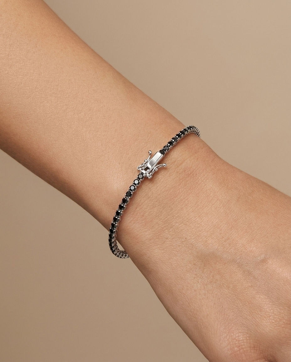 14KT White Gold Black Diamond Bracelet on model