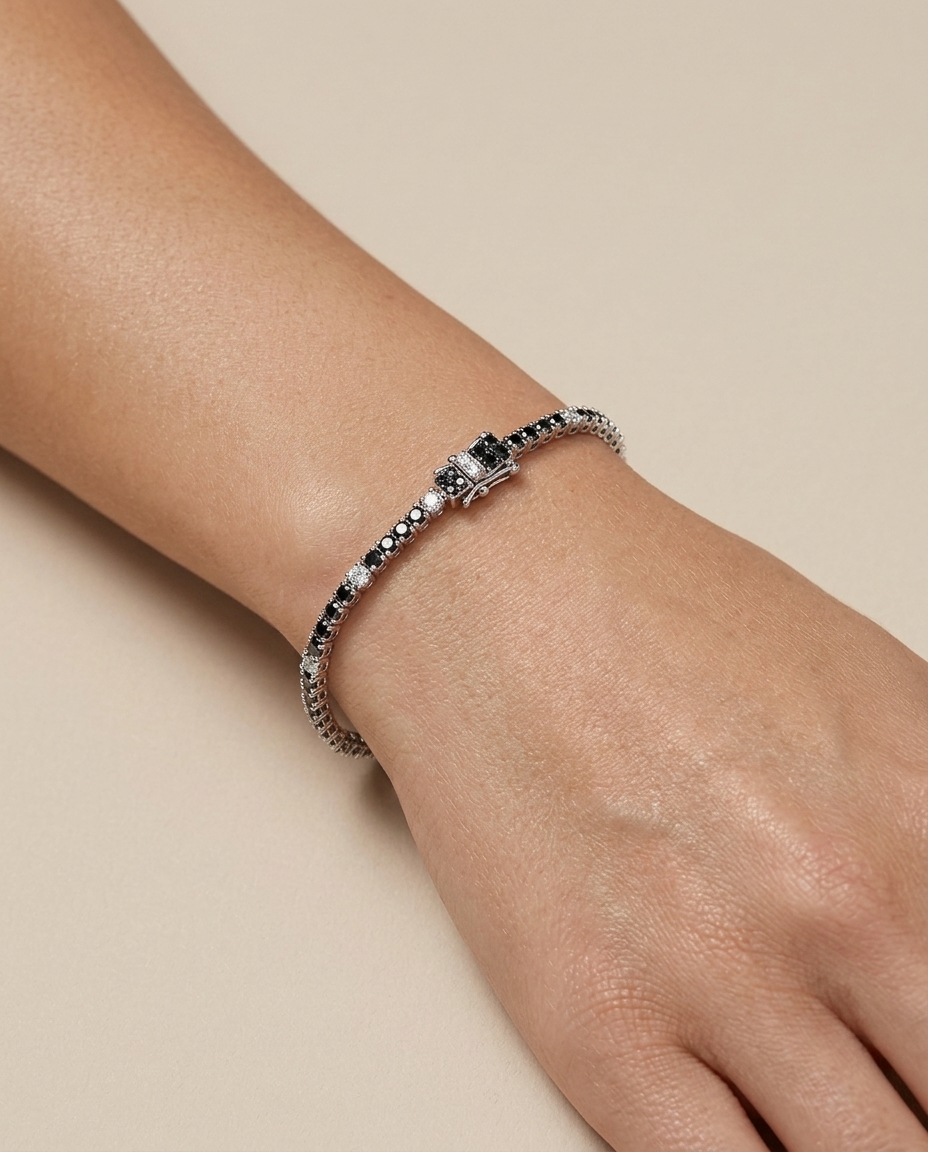 14KT White Gold Black and White Diamond Bracelet on model