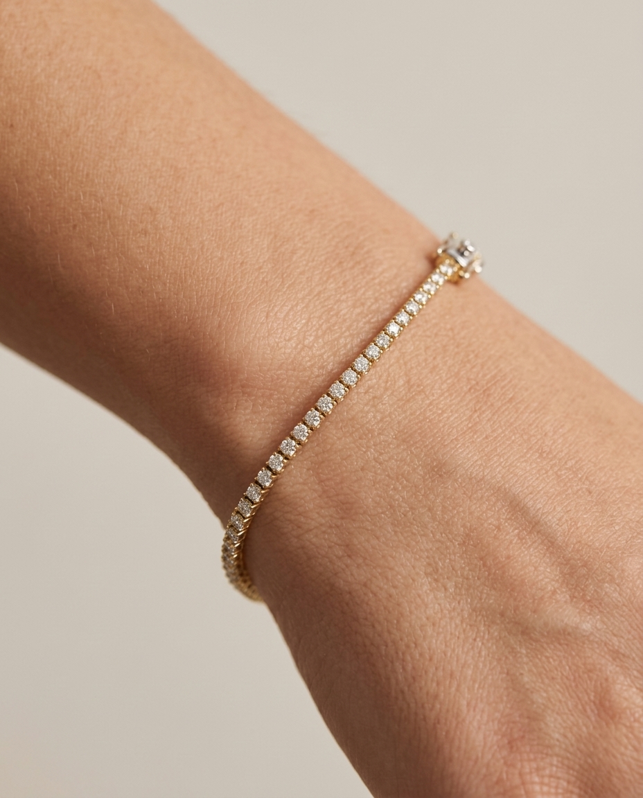 14KT Gold Diamond Tennis Bracelet on model