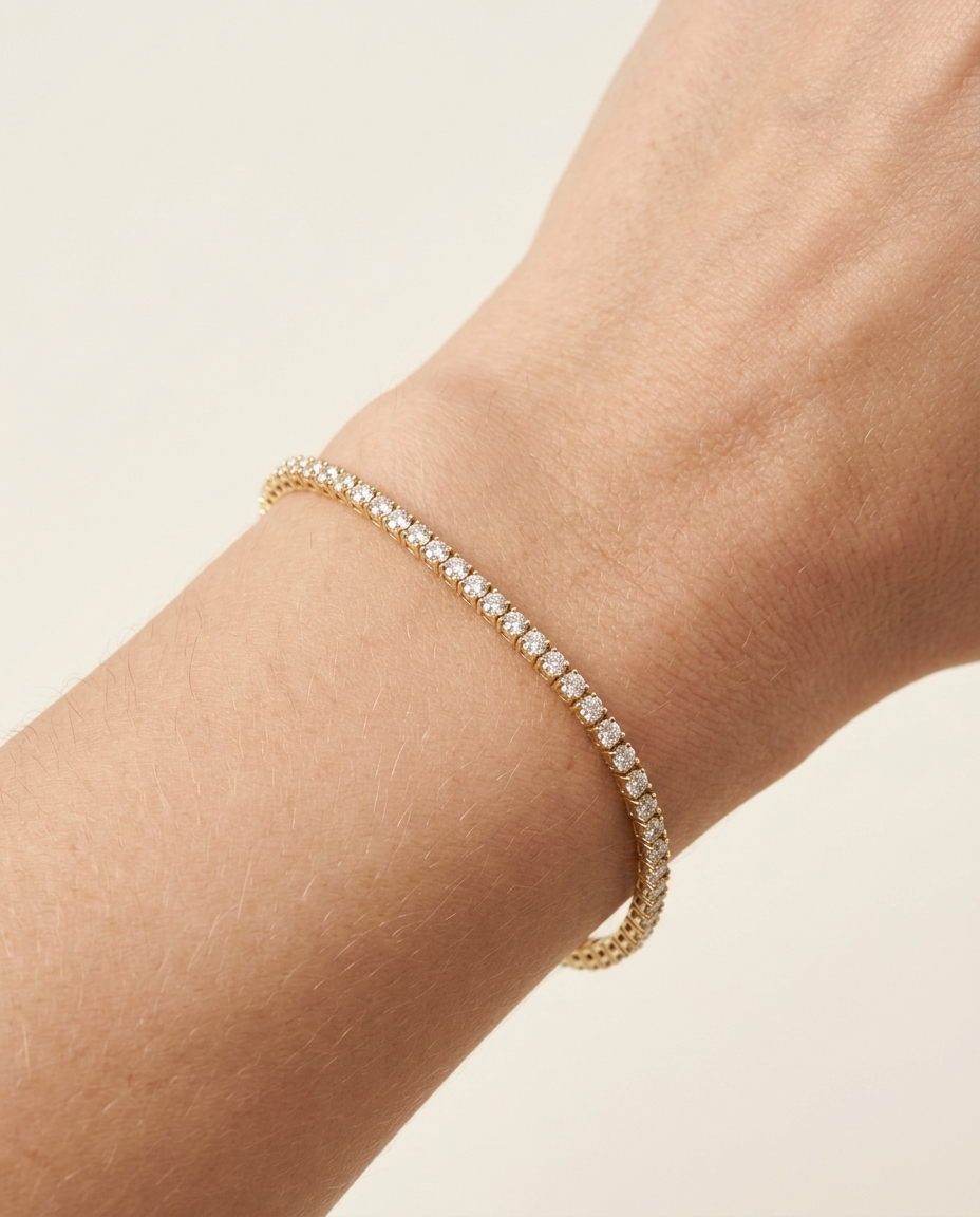 14KT Gold Diamond Tennis Bracelet on model