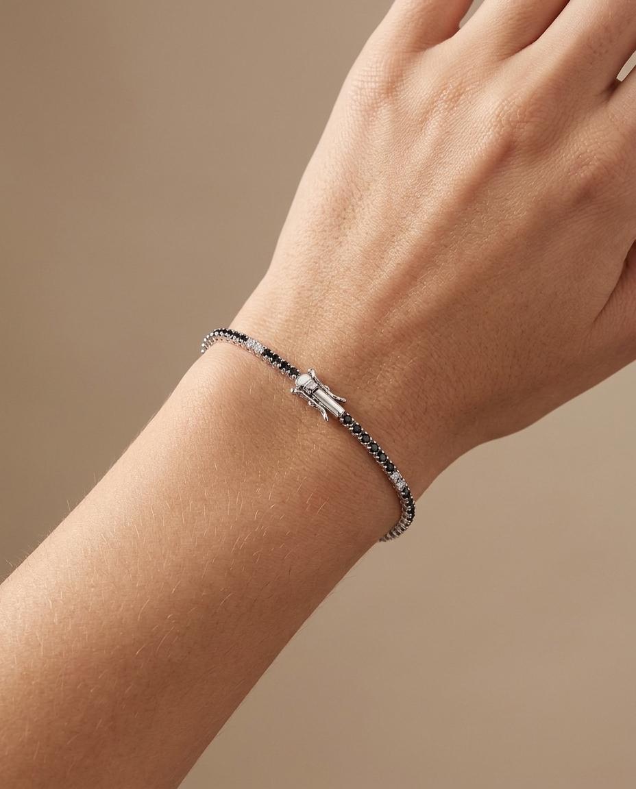 14KT White Gold Black and White Diamond Bracelet on model