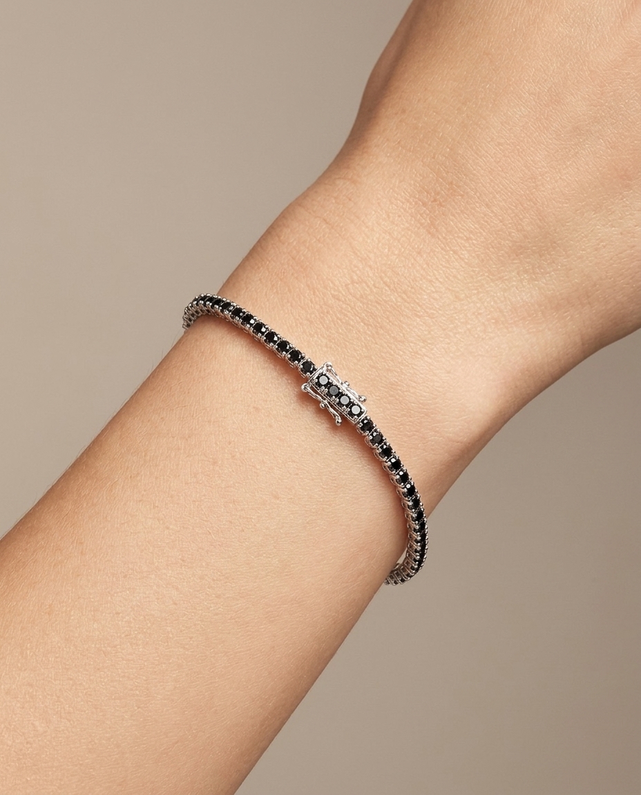 14KT White Gold Black Diamond Bracelet on model