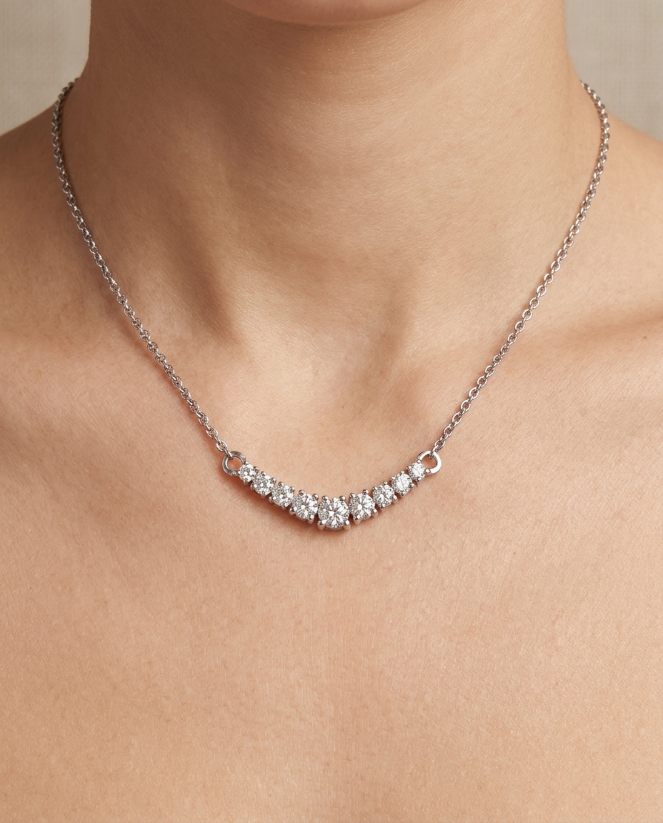 Diamond Curved Bar Necklace on model