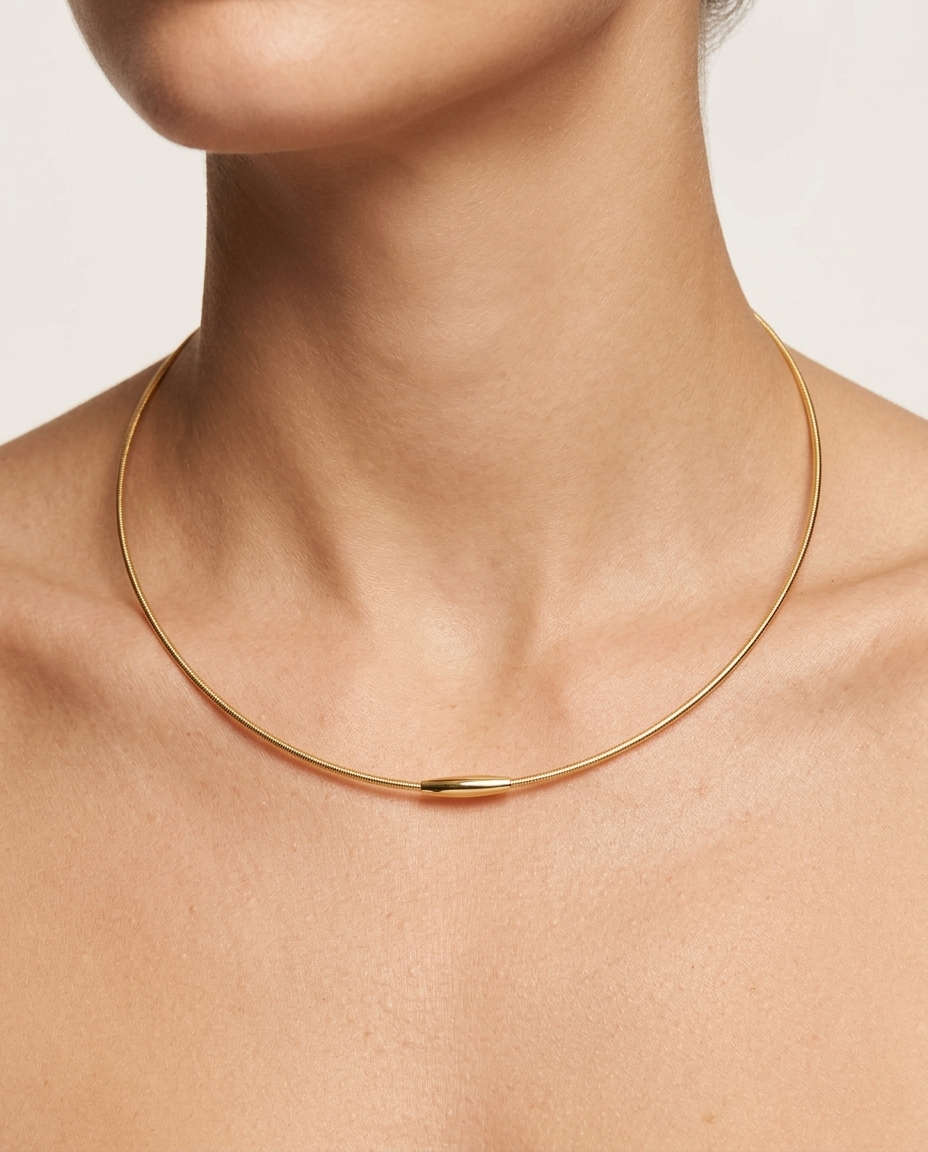 18KT Gold Omega Necklace 16" on model
