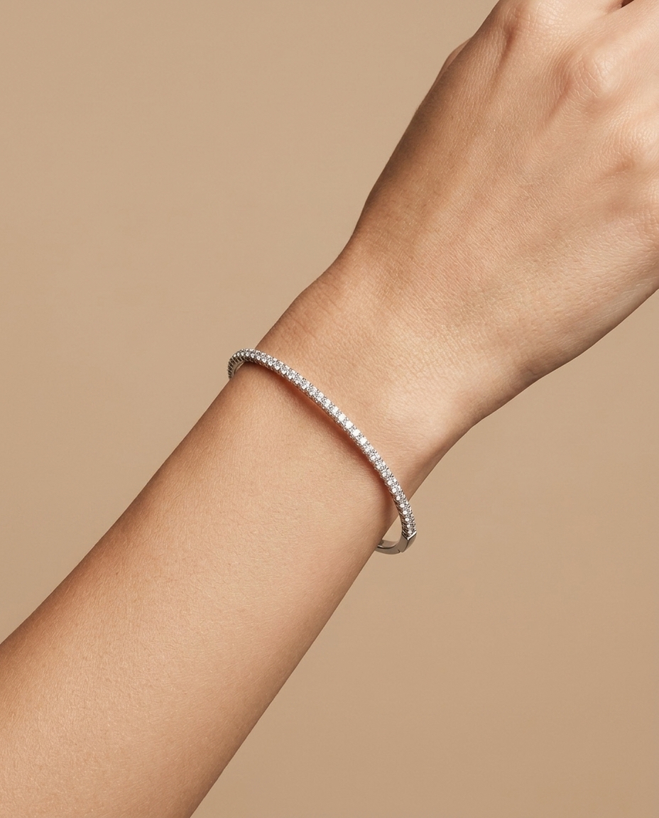 14KT White Gold Diamond Bangle on model