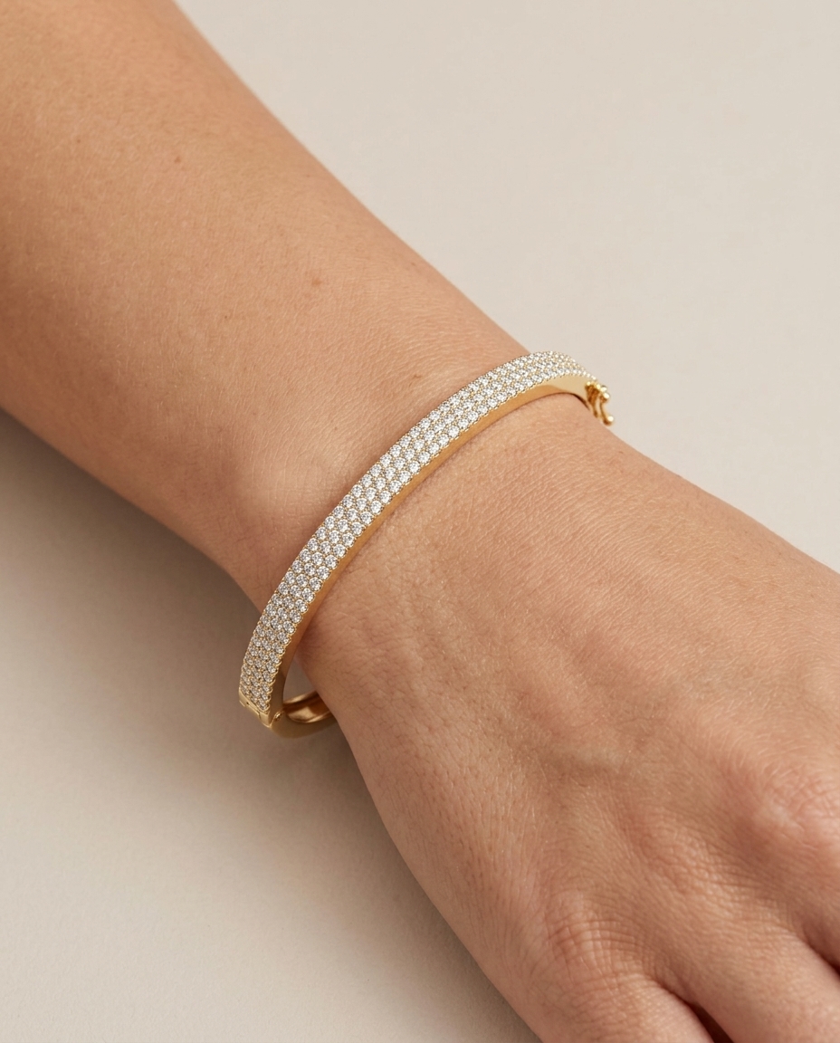 14KT Yellow Gold Diamond Bangle on model
