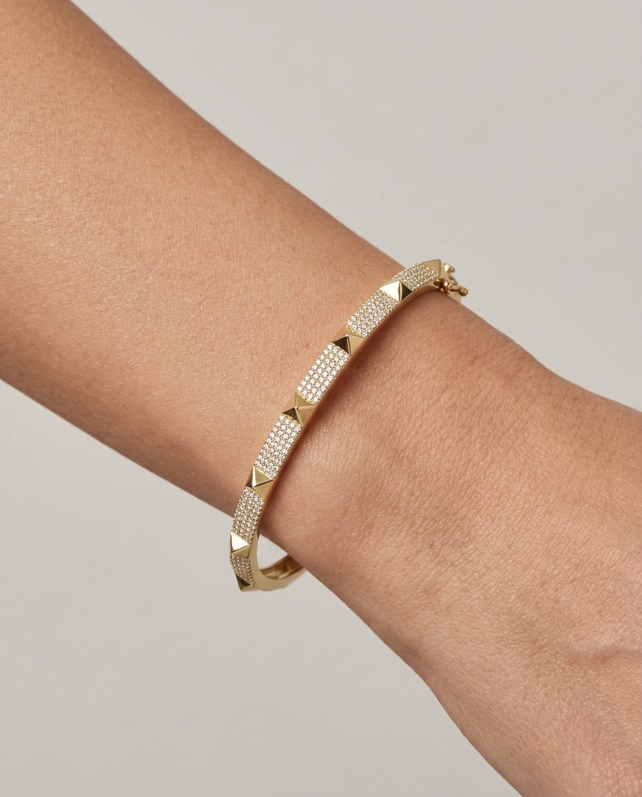 14KT Yellow Gold Diamond Bangle on model