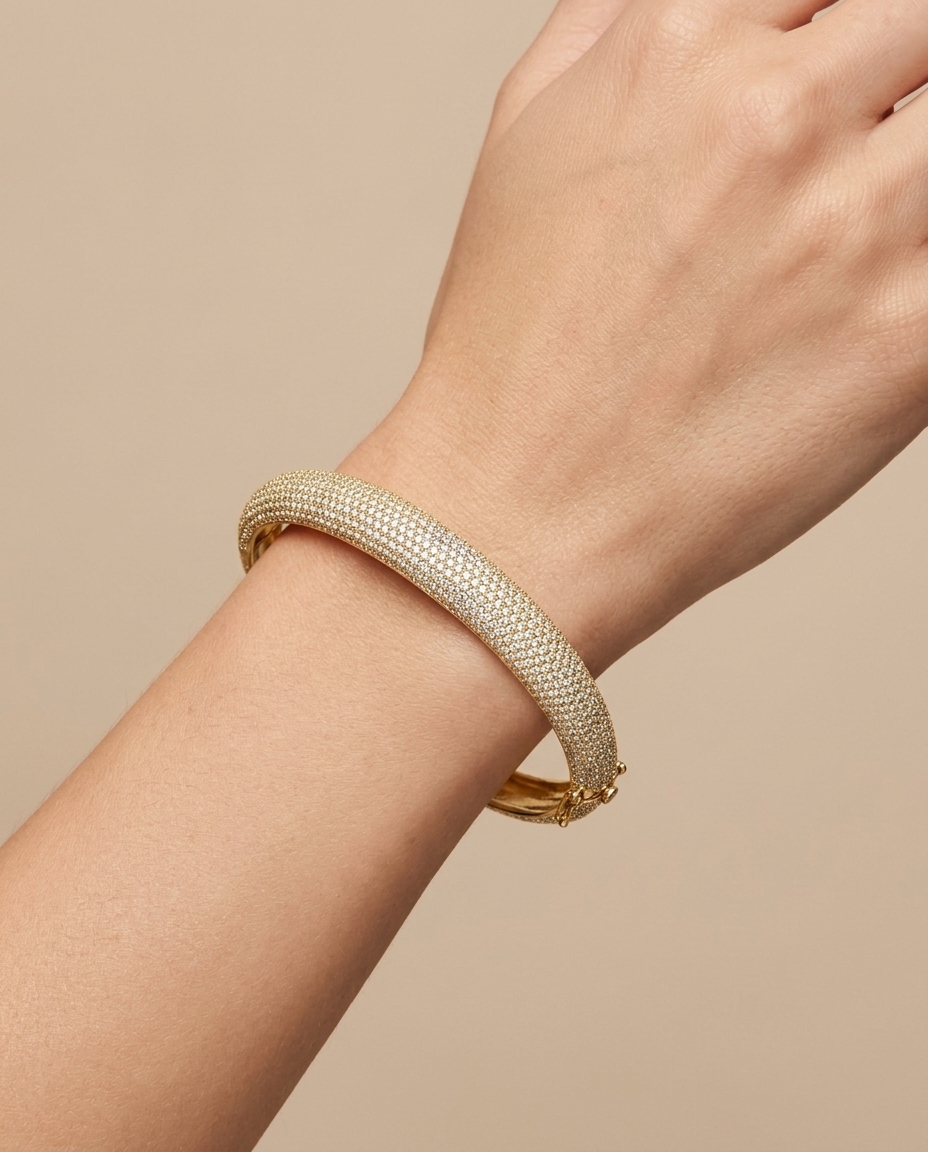 14KT Yellow Gold Diamond Bangle on model