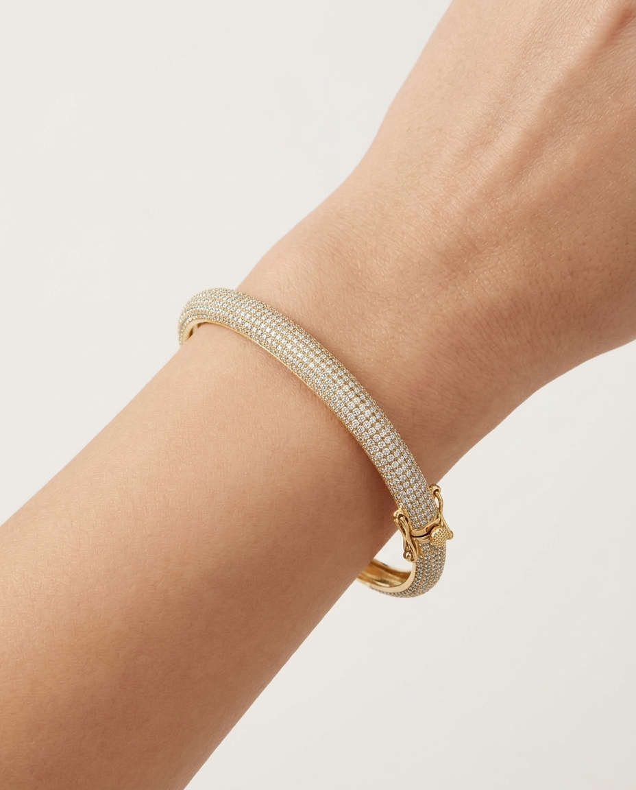14KT Yellow Gold Diamond Bangle on model