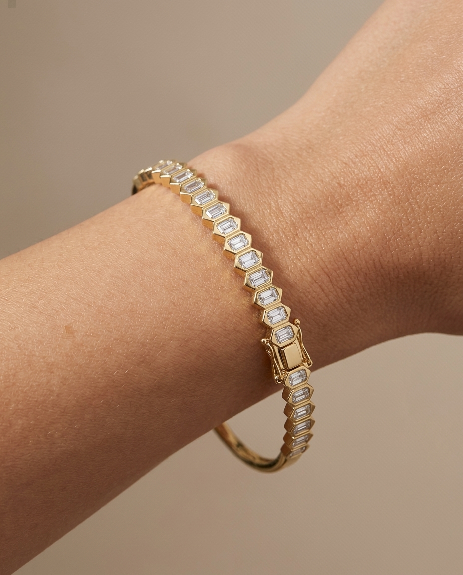 14KT Yellow Gold Diamond Bangle on model