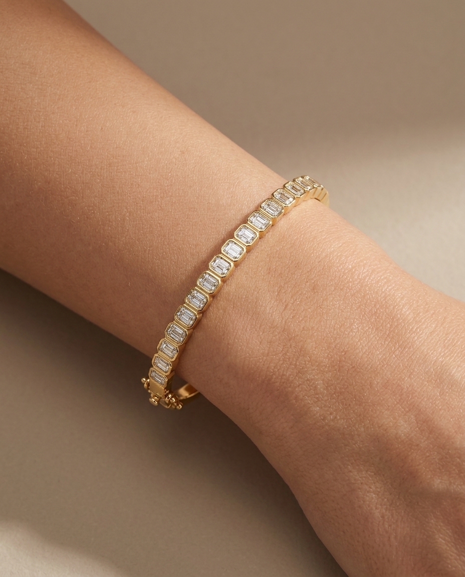 14KT Yellow Gold Diamond Bangle on model