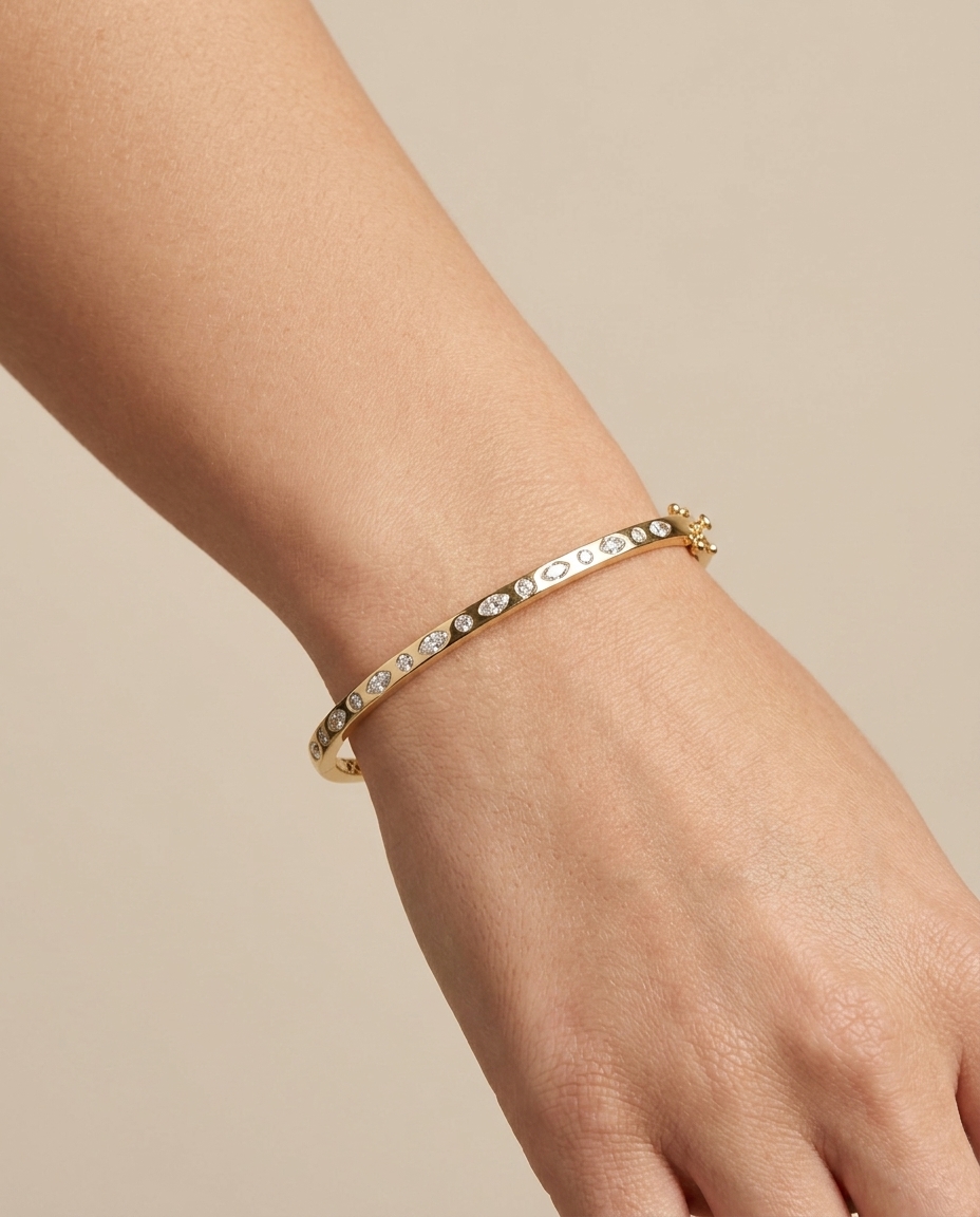 14KT Yellow Gold Diamond Bangle on model