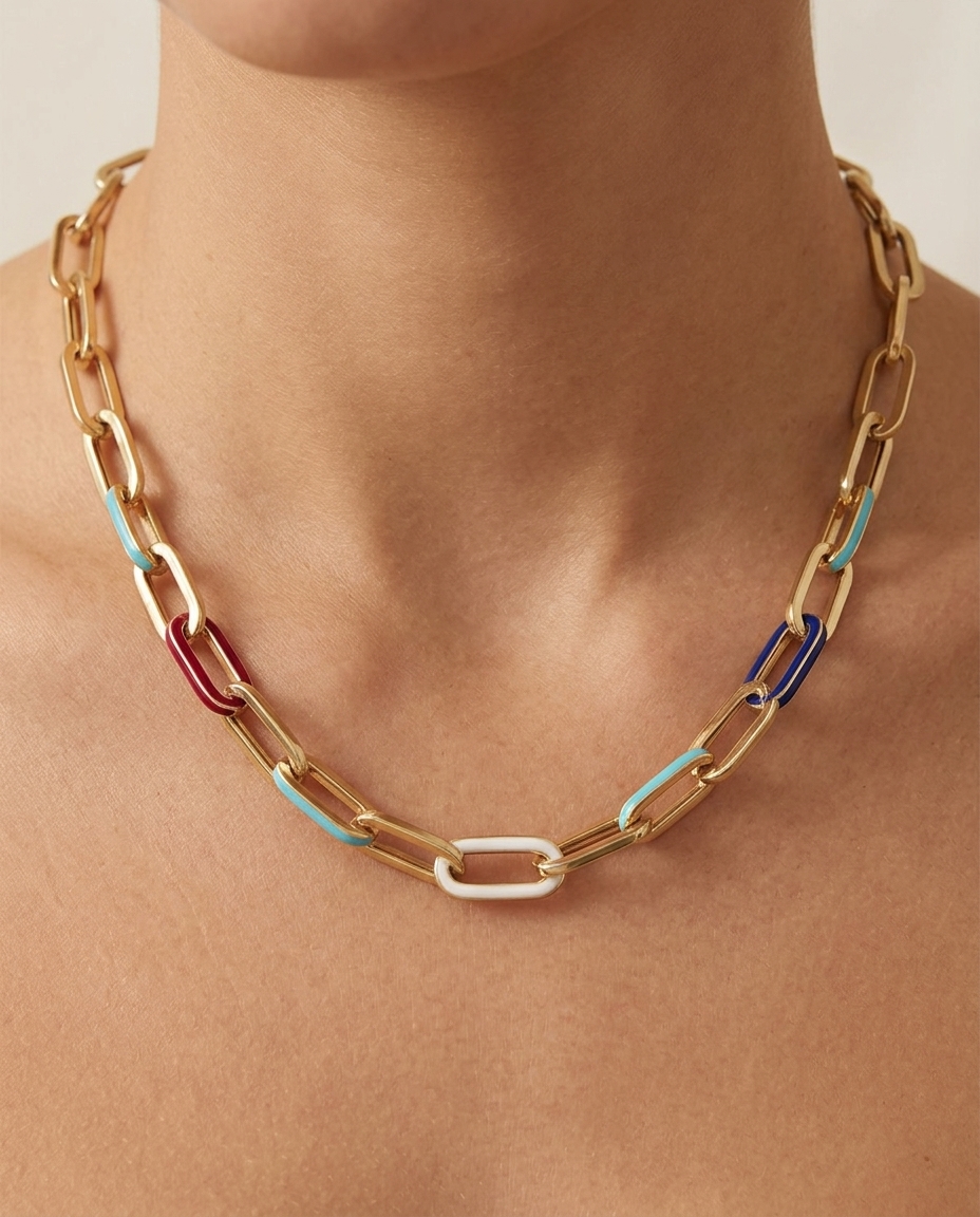14KT Yellow Gold Necklace with Turquoise on model