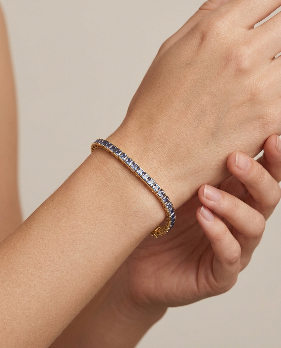 18KT Gold Blue Sapphire Bracelet on model