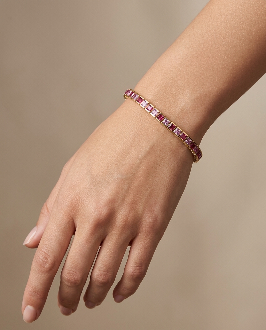 18KT Gold Pink Sapphire Bracelet on model