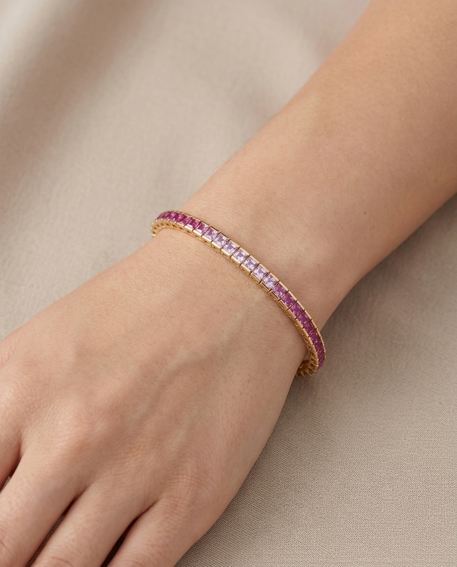 18KT Gold Pink Sapphire Bracelet on model