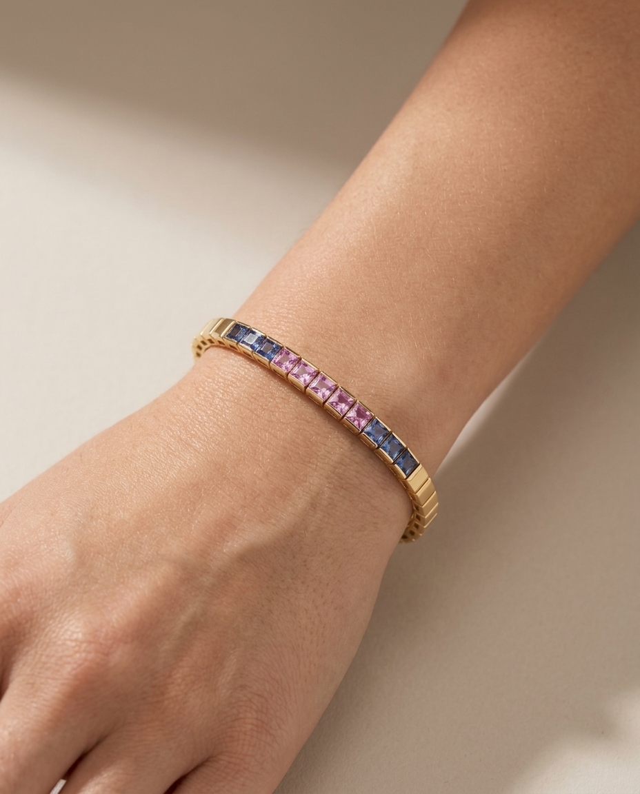 14KT Gold Multi Sapphire Bracelet on model