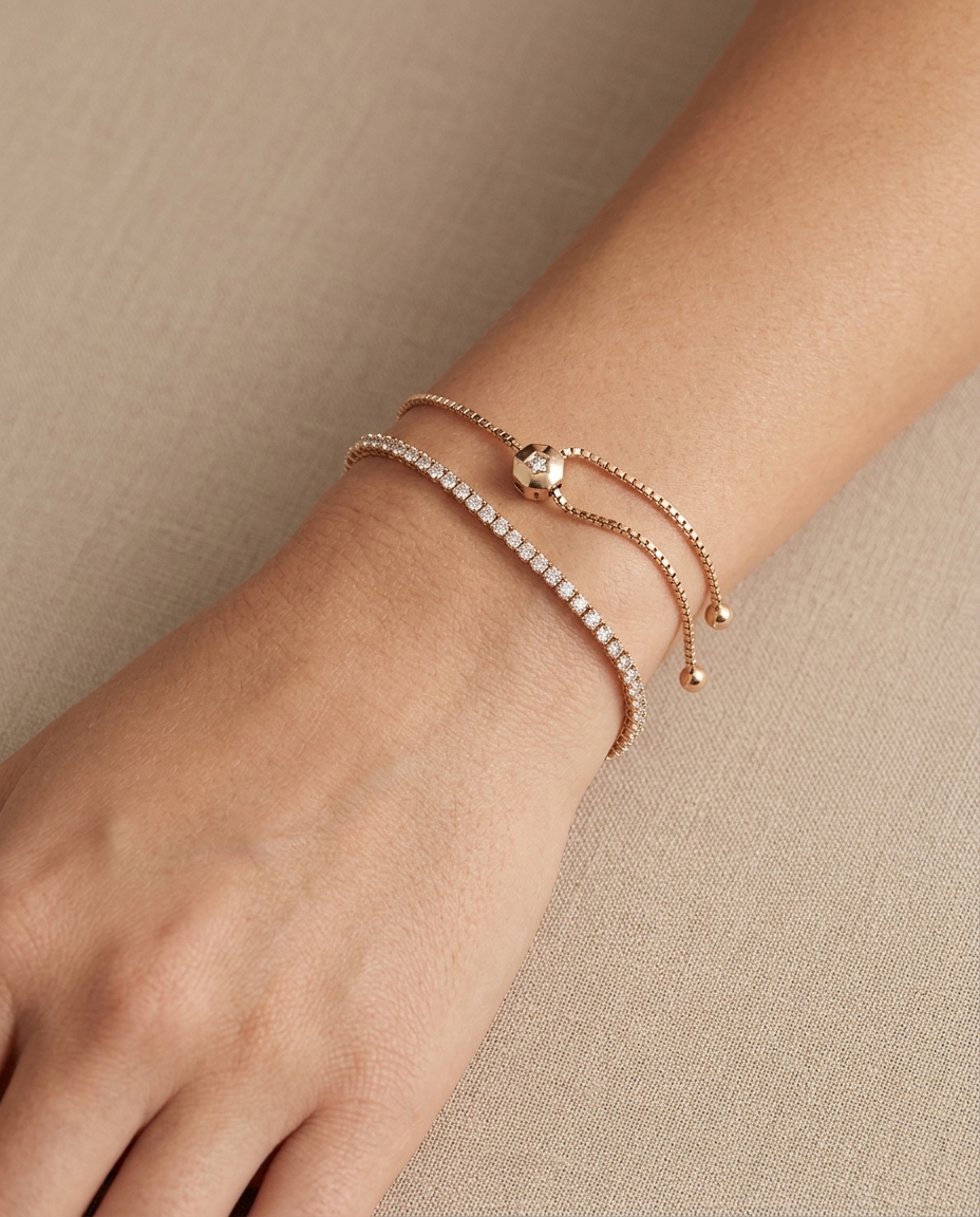 Diamond Tennis Bolo Bracelet on model