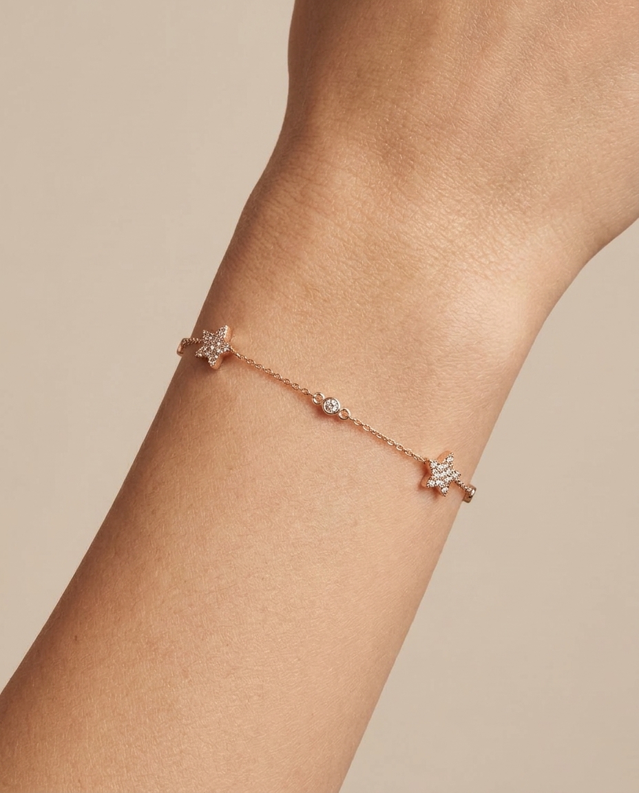 14KT Gold Star Diamond BY the Yard Bracelet on model