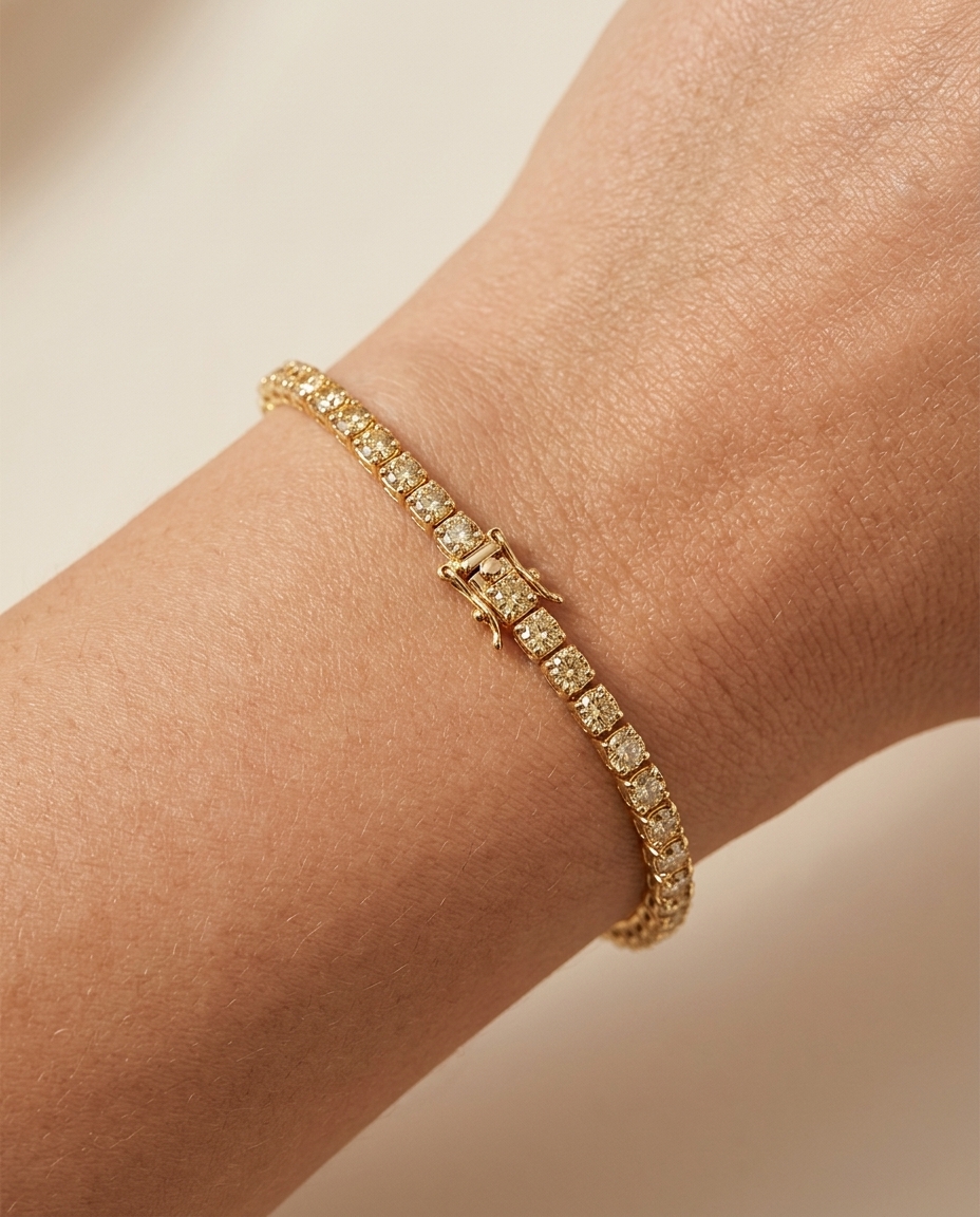14KT Gold Champagne Diamonds Tennis Bracelet 11.00 Cts on model