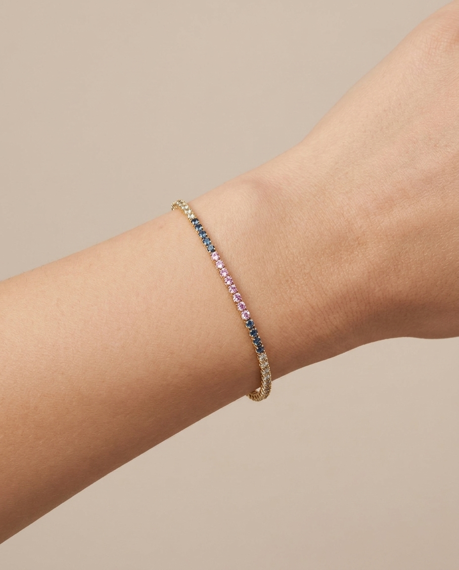14KT Yellow Gold Multi Sapphire Bracelet 2.00 Cts on model