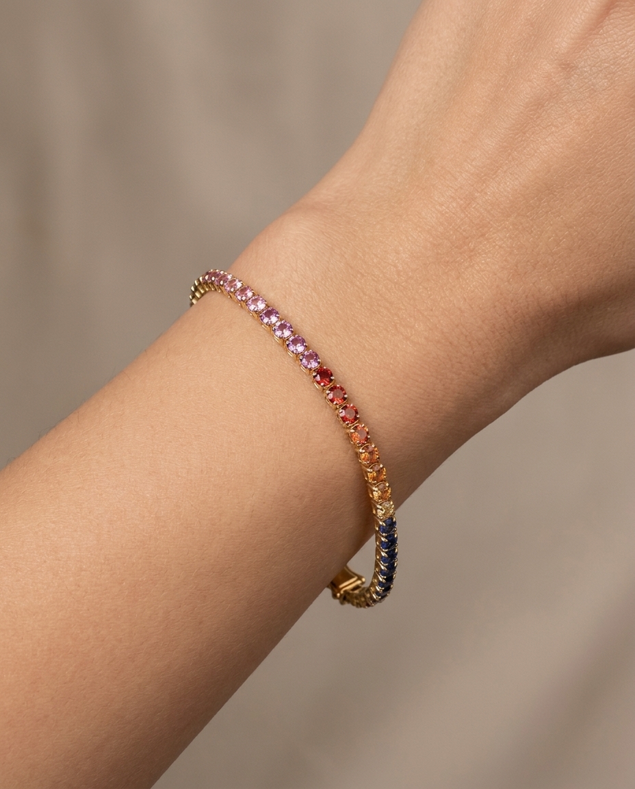 14KT Yellow Gold Multi Sapphire Bracelet on model