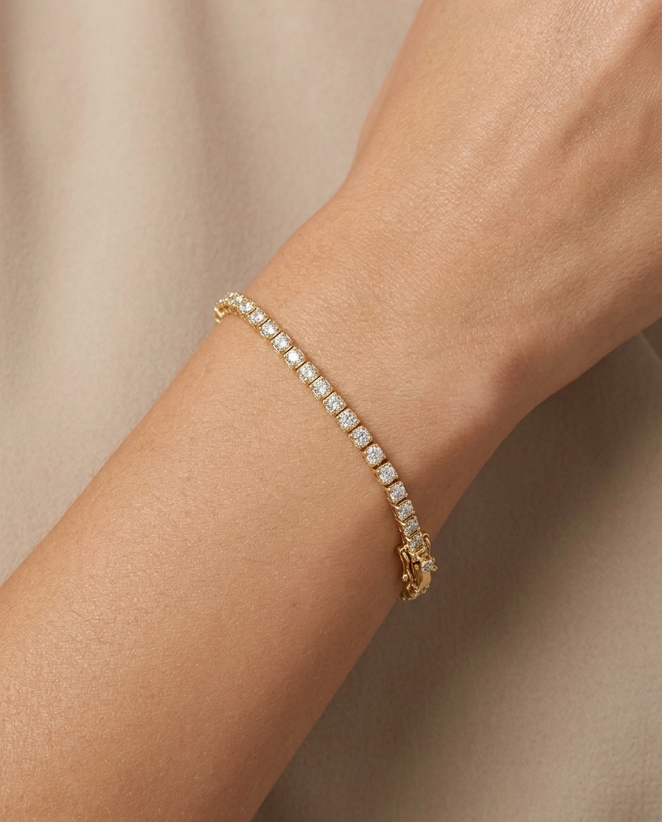 14KT Gold Diamonds Tennis Bracelet (3.00 CTS) on model