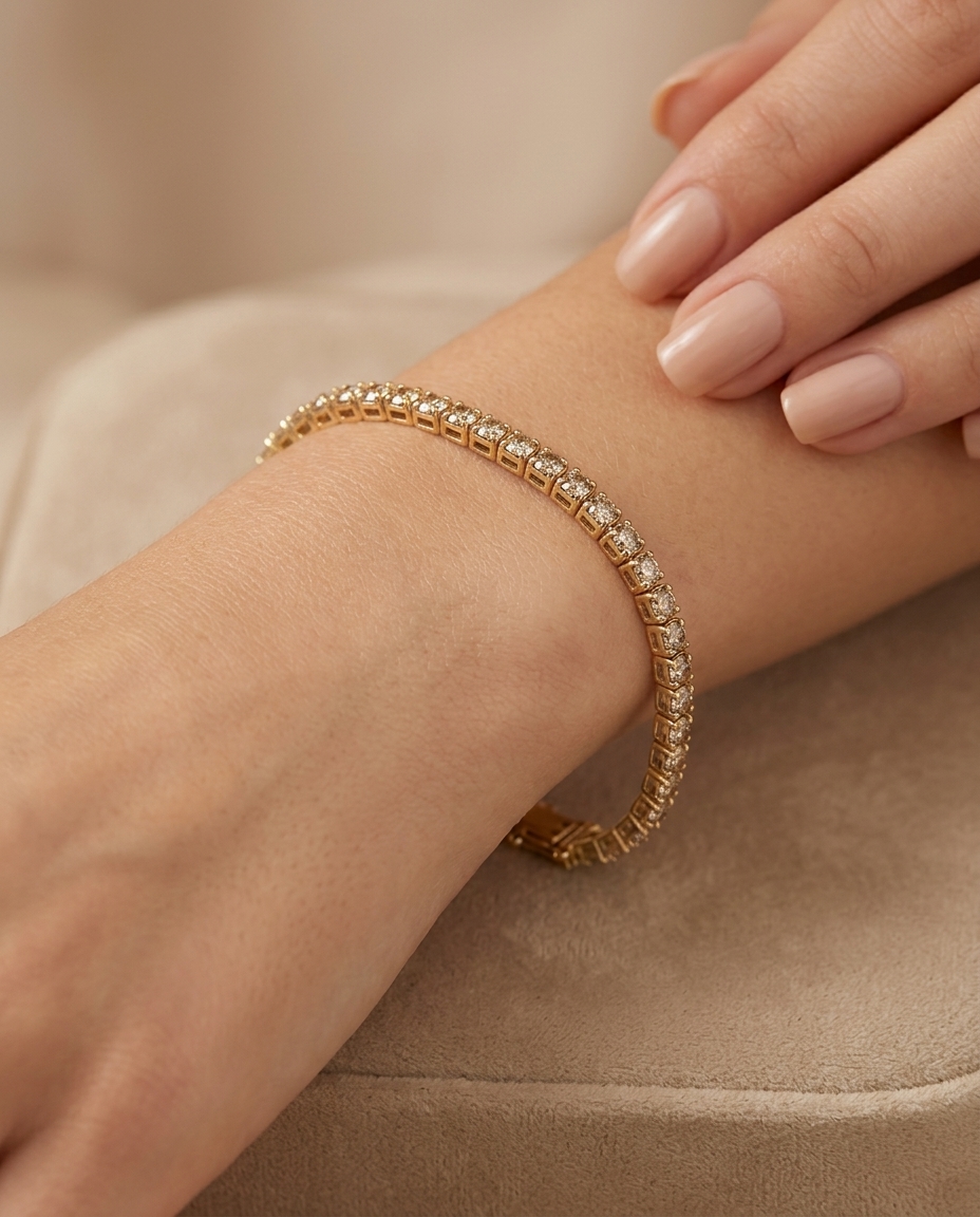 14KT Gold Diamonds Tennis Bracelet 4.00 Cts on model