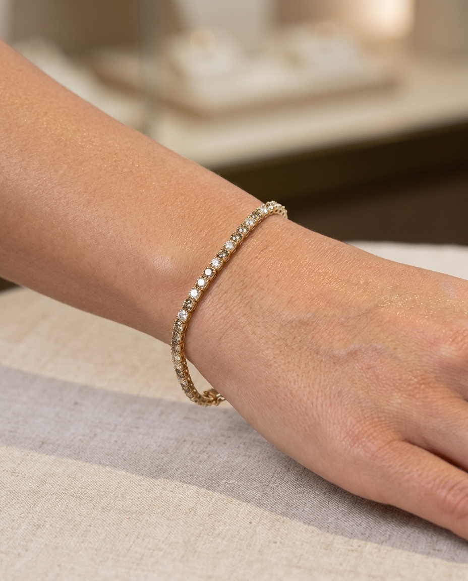 14KT Yellow Gold Diamonds Tennis Bracelet 5.00 Cts on model