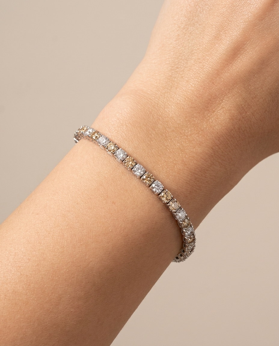 14KT Gold Champagne Diamonds Tennis Bracelet 7.00 Cts on model