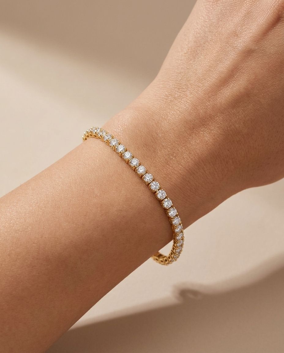 14KT Yellow Gold Diamonds Tennis Bracelet 8.00 Cts on model