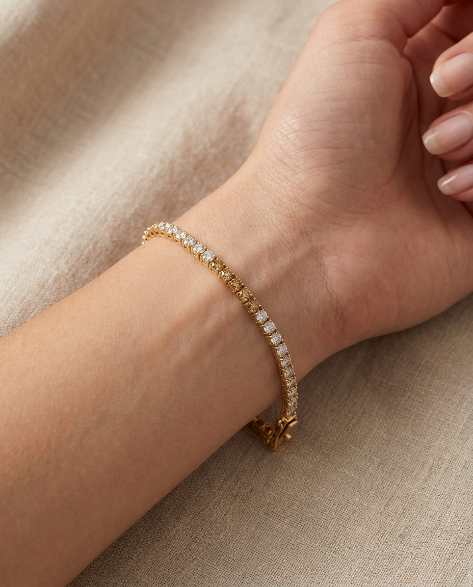 14KT Gold Champagne Diamonds Tennis Bracelet on model