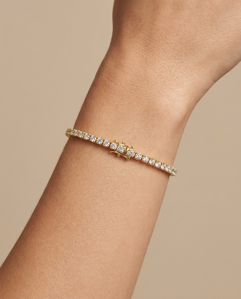 14KT Gold Champagne Diamonds Tennis Bracelet on model