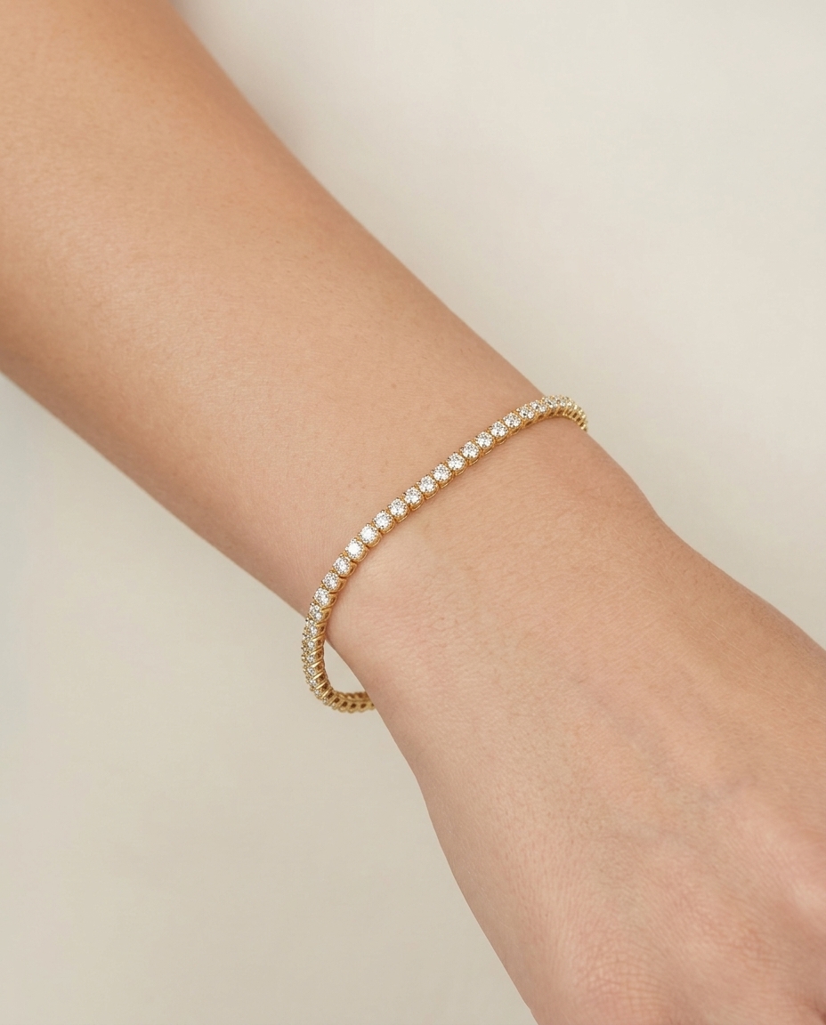 14KT Gold Champagne Diamonds Tennis Bracelet on model
