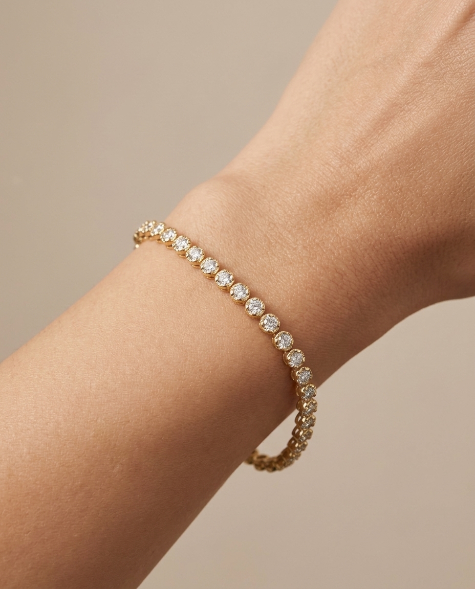 14KT Gold Diamonds Tennis Bracelet 4.00 Cts on model